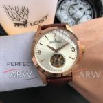 Perfect Replica Jaeger LeCoultre Master White Tourbillon Face Rose Gold Smooth Case 40mm Watch 